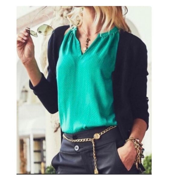 CAbi Green Lush Polka Swiss Dot Sleeveless Blouse Halter Top XS emerald - Picture 10 of 10